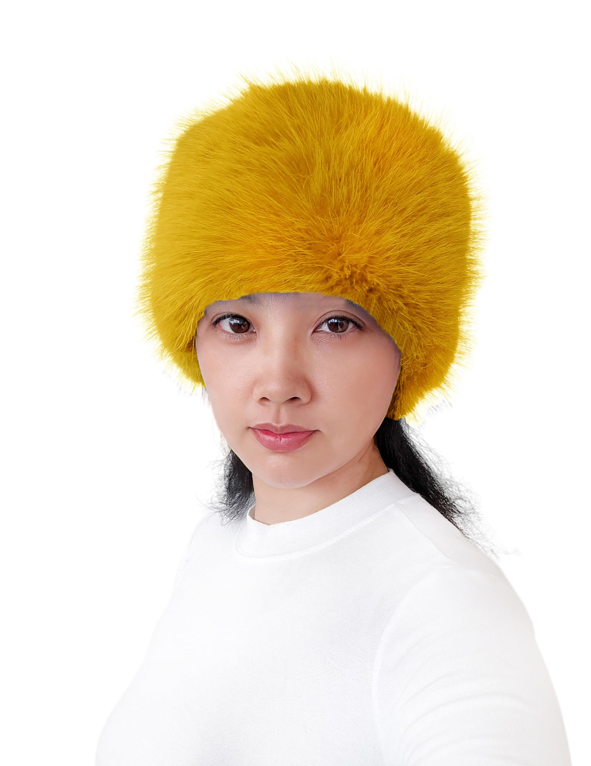 Lina & Lily Women's Winter Headband Head Ear Warmer Long Pile Faux Fur (Mustard Yellow) — image 1