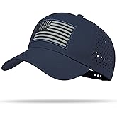 UALON American Flag Trucker Hat, Quick Dry Baseball Cap for Men & Women, Laser Cut Mesh Waterproof Snapback Hats