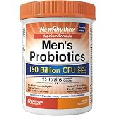 NewRhythm Probiotics for Men, with Prebiotics, Selenium, Digestive Enzymes, Akkermansia Muciniphila, Cranberry Extract, 150 Billion CFU, Digestive, Colon, Immune, Men's Health, 60 Vegan Caps