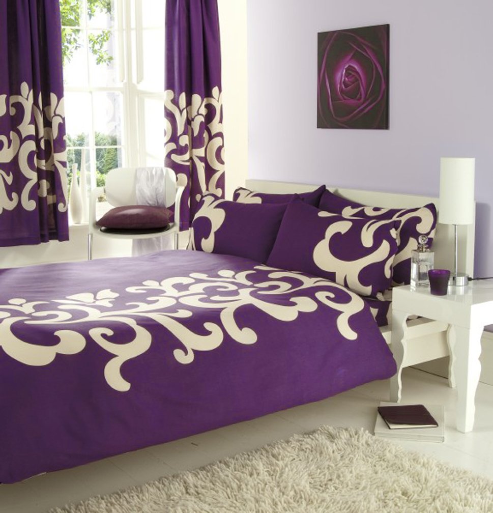 PURPLE & CREAM PRINTED KING SIZE DUVET COVER BED SET Amazon.co.uk