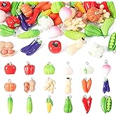 Cheriswelry 36Pcs 3D Resin Vegetable Pendants Carrot Corn Eggplant Peanut Pumpkin Pea Dangle Charms with Platinum Loops 14.5-32.5mm for DIY Keychain Necklace Jewelry Making