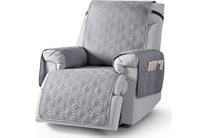 VANSOFY Waterproof Recliner Couch Covers, Sofa Covers 1-Piece Washable Reclining Sofa Cover Non-Slip Furniture Protector with Elastic Straps Pocket for Dogs, Pets(Light Gray,1 Seater)