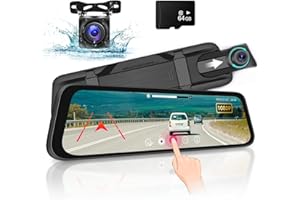 NHOPEEW Mirror Dash Cam Front and Rear, Rear View Mirror Camera with 64G TF Card, 9.66 Inch 1080P IPS Touch Screen Loop Recording / 150°+ 120° Wide Angel/Night Vision/G-Sensor + AHD Backup Camera