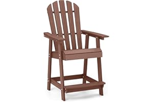 Tangkula Outdoor Bar Stool, HDPE Tall Adirondack Chair with Armrest & Footrest, Weather Resistant 47 Inch Counter Height Barstool Lifeguard Chair for Pool Deck Patio Garden, Balcony Chairs (1, Coffee)