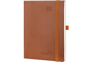 POPRUN Planner 2024-2025 (6.5'' x 8.5'') Academic Year Calendar (July 2024 - June 2025) with Hourly Time Slots, 2024 Weekly Planner for time Management, Leather Soft Cover - Brown