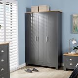 Home Source 3 Door Wardrobe, Oak Effect Top, Dark Grey, 5 Shelves view 1
