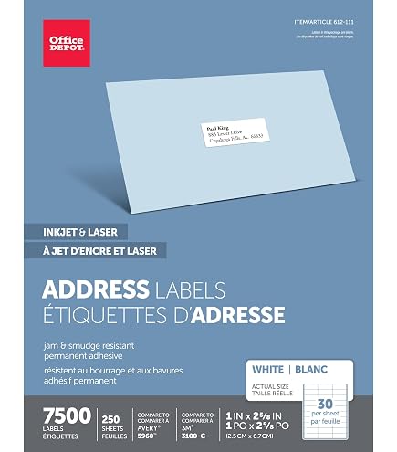 Amazon.com : Office Depot White Inkjet/Laser Address Labels, 1in