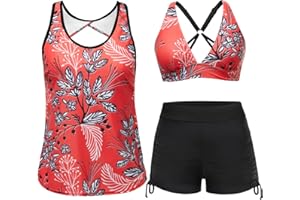Yonique 3 Piece Tankini Swimsuits for Women Swim Tank Top Bathing Suits with Boy Shorts and Bra Athletic Swimwear