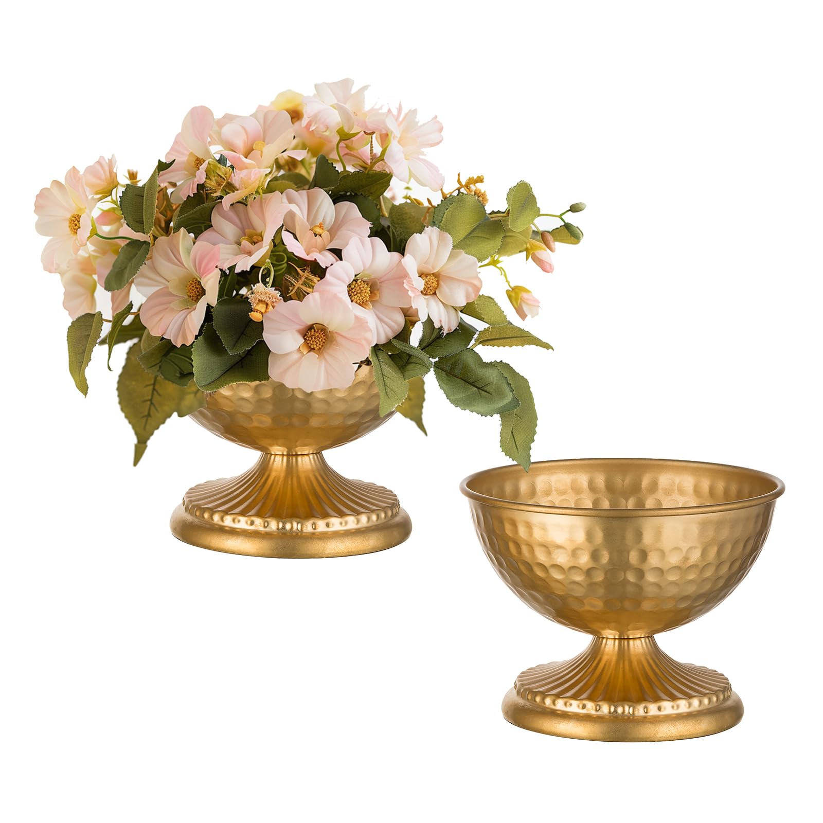 Photo 1 of Sziqiqi Gold Urn Vase for Flowers - Wedding Table Decoration Centrepieces Set of 2 Vintage Metal Vases for Artificial Flowers Small Hammered Vase for Birthday Party Christmas Anniversary