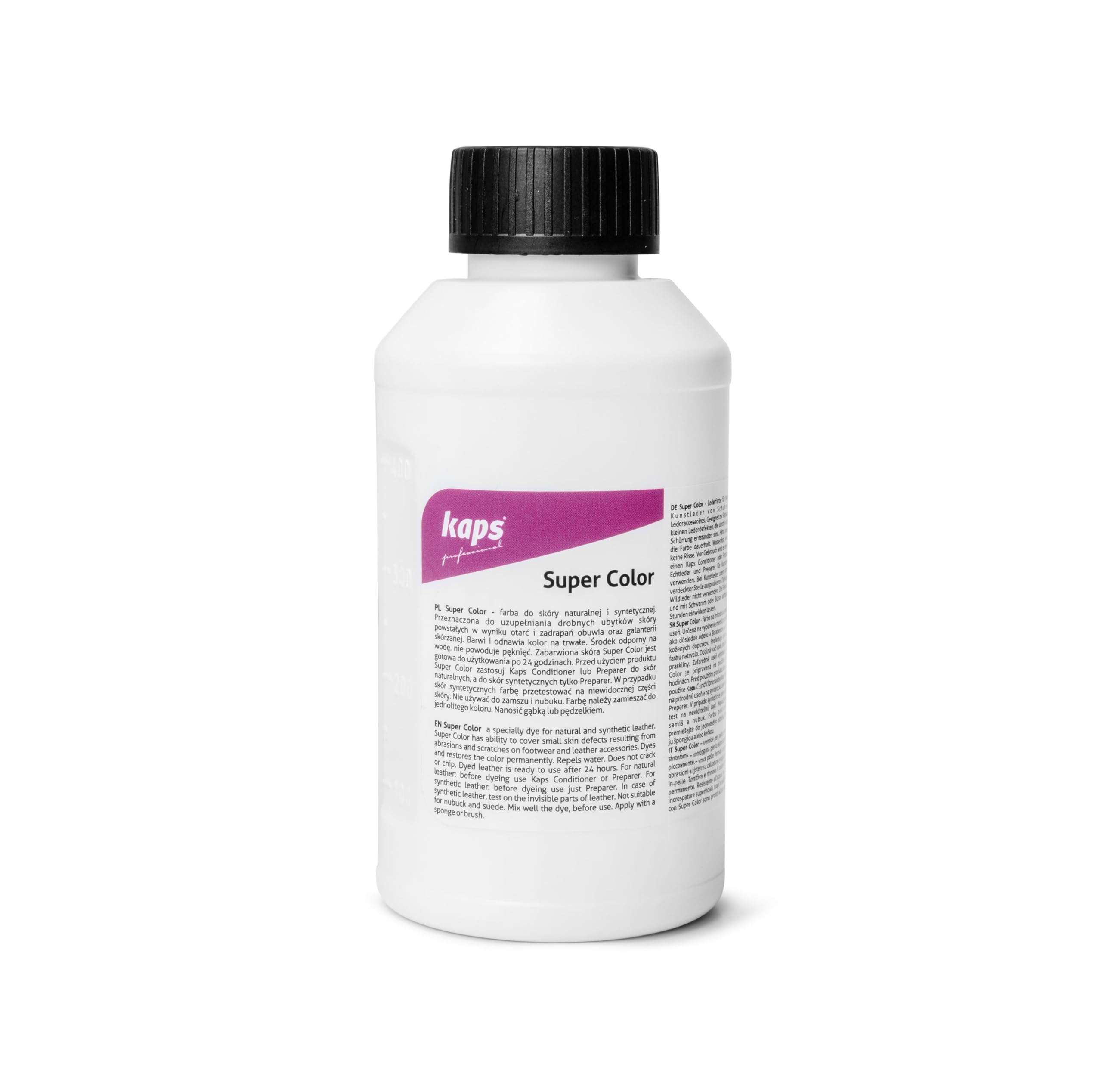 Kaps Dye Paint For Natural and Synthetic Leather and Textiles, Super Color, 82 Standard and Metallic Colours, Big Bottle 500ml - 17.6 fl. Oz. (102 - dark lilac)