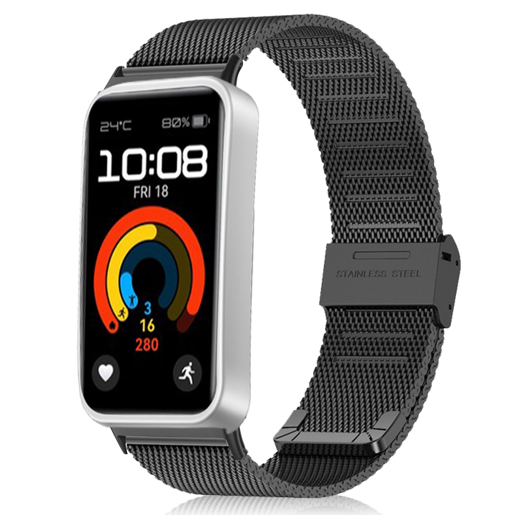 ToVioc Bracelet Compatible with Huawei Watch Fit 2, Mesh Woven Stainless Steel Metal, Watch Strap Replacement Strap for Huawei Watch Fit 2 - Black
