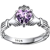 FaithHeart 925 Sterling Silver Rings for Women, Claddagh Wedding Band Dainty Birthstone Engagement Stacking Ring Adjustable