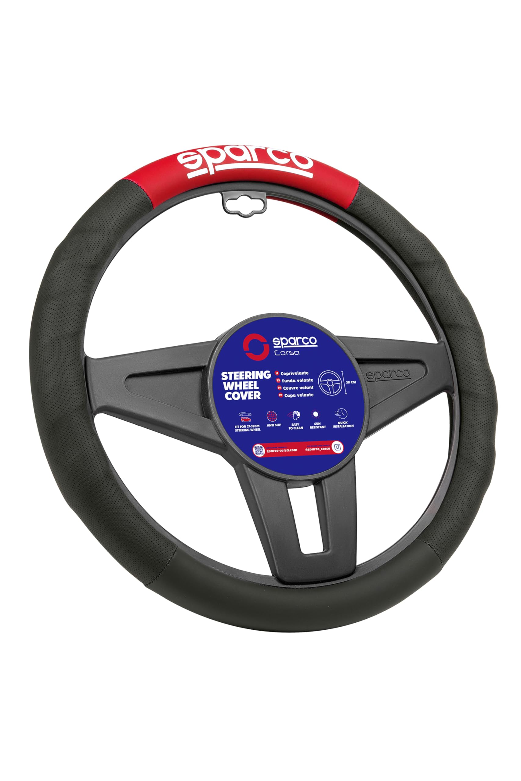 SPARCO SPC1111RS Universal Car Steering Wheel Cover, Black/Red — image 1