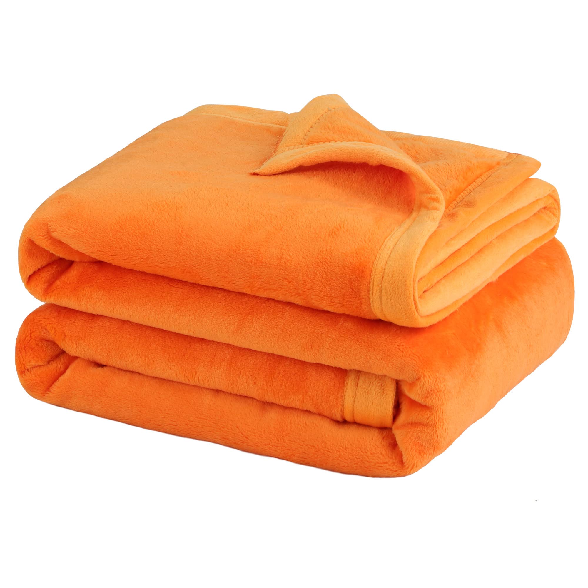 PiccoCasa Flannel Fleece Blanket Soft Lightweight Warm Fuzzy Blanket for All-Seasons, Wide Hemmed Luxury Comfy Decorative for Couch Living Room Bright Orange Single (130 x 150cm) — image 1