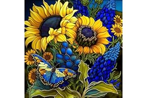 FOXKISS Sunflower Diamond Art Painting Kits for Adults, Stained Glass Full Drill Diamond Dots Paintings for Beginners, Round 5D Paint with Diamonds Pictures Gem Art Painting Kits DIY Crafts Kits 14x14inch