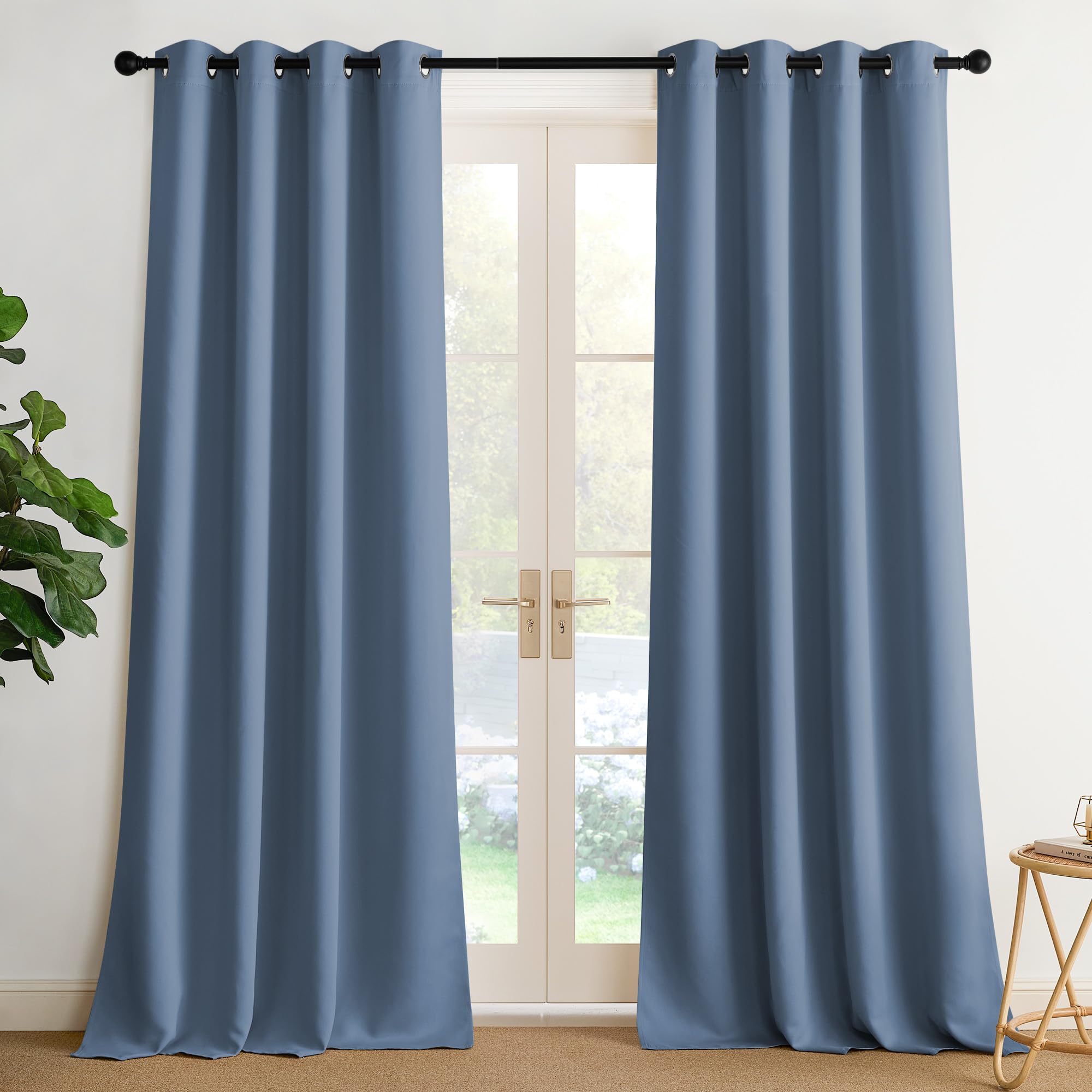 NICETOWN Stone Blue Energy Saving Drapes - Grommet Top Thermal Insulated Shades for Yard Door, Hall, Office, Flat, Garage - Durable, 1 Pair, W52 x L95 Image