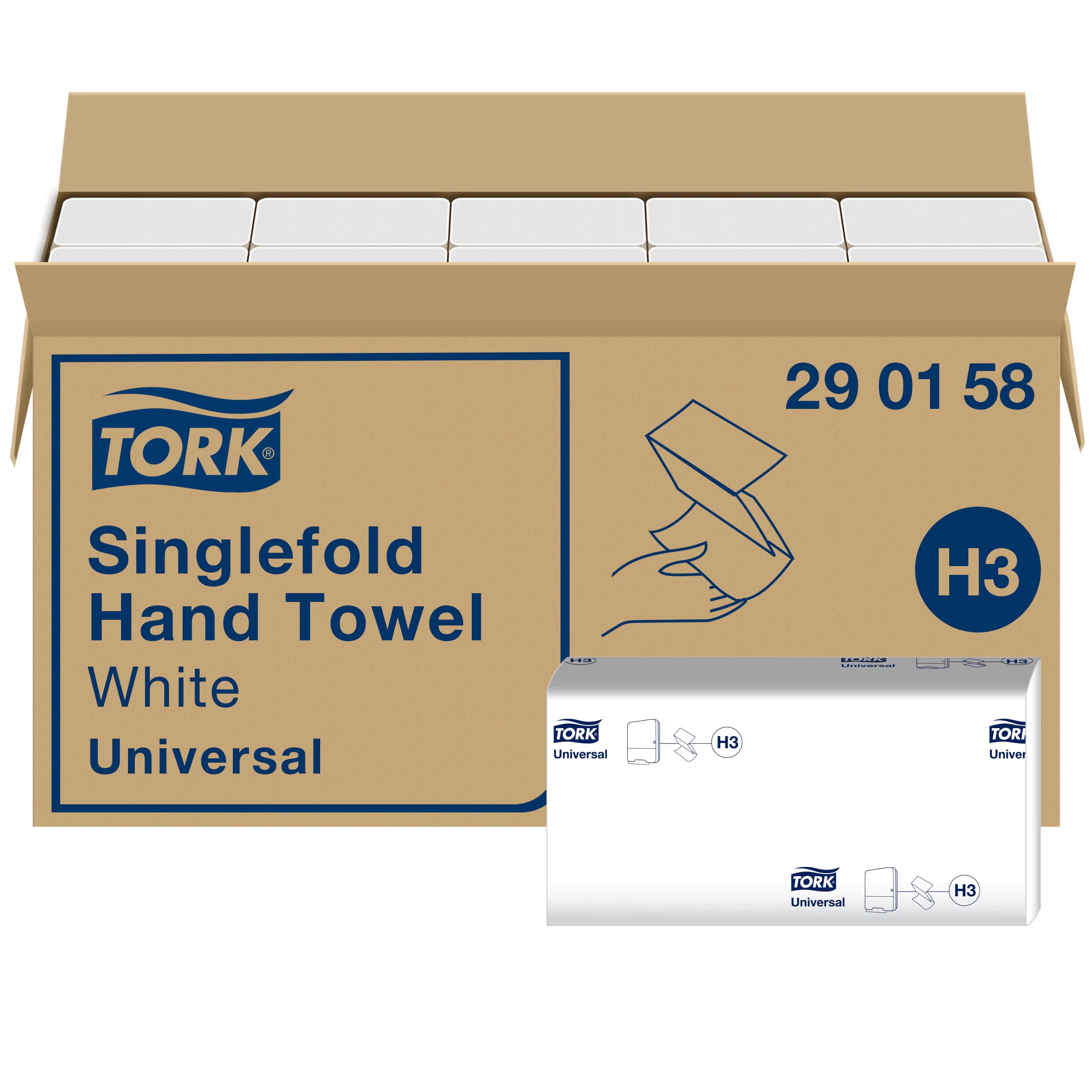 Tork Singlefold Hand Towels 290158 - H3 Universal Folded Paper Towels for Singlefold Dispenser - Economic, 1-Ply, White - 15 x 300 Sheets