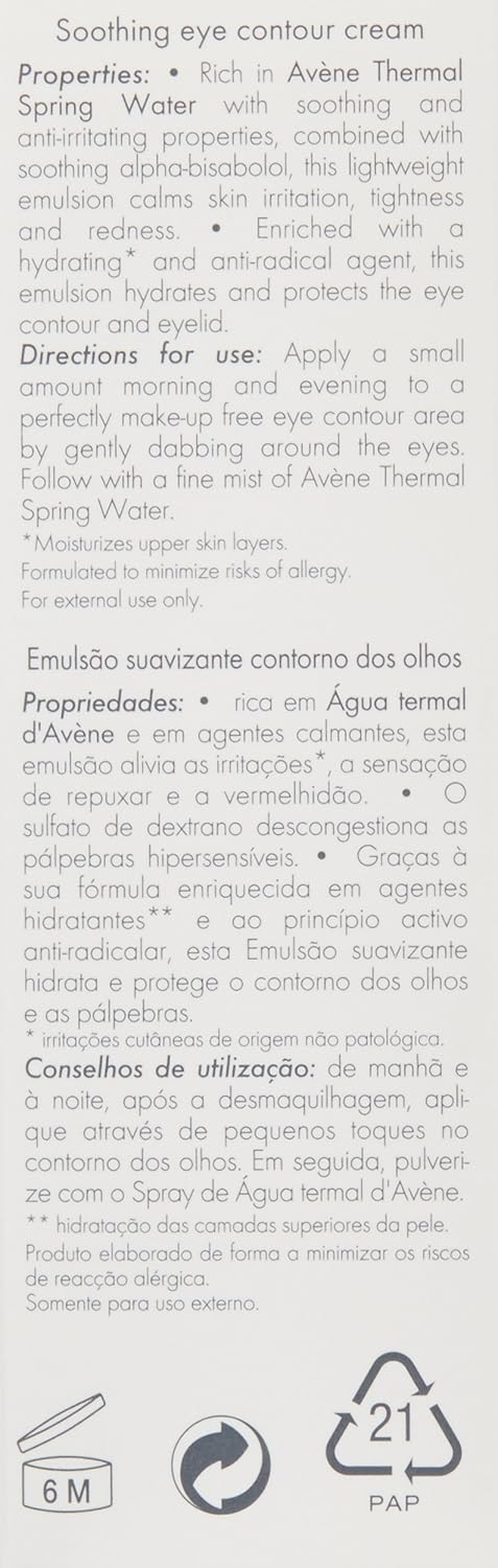Eau Thermale Avene Soothing Eye Contour Cream, Fragrance Free, Eczema Prone, Sensitive Skin 0.33 Oz: Premium Beauty