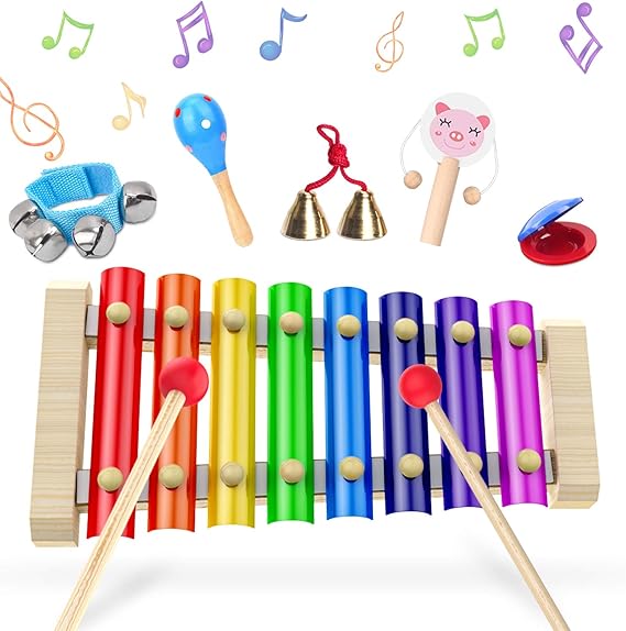 Instrument de Musique Bébe,Xylophone Bebe, Glockenspiel 6 pièces,Xylophone En Bois,Percussion