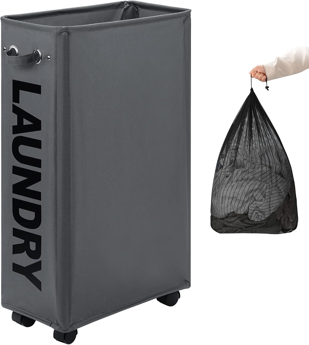 DOKEHOM 29 Inch Enlarged Slim Laundry Hamper with Wheels and Removable Wash Bag