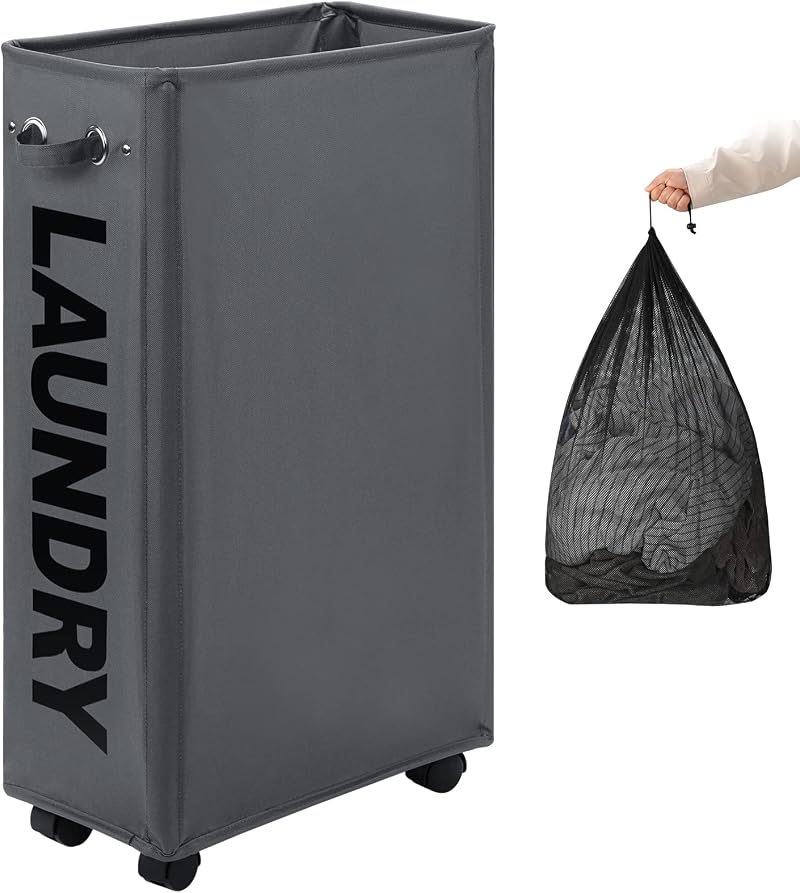 DOKEHOM 29 Inch Enlarged Slim Laundry Hamper with Wheels and Removable Wash Bag