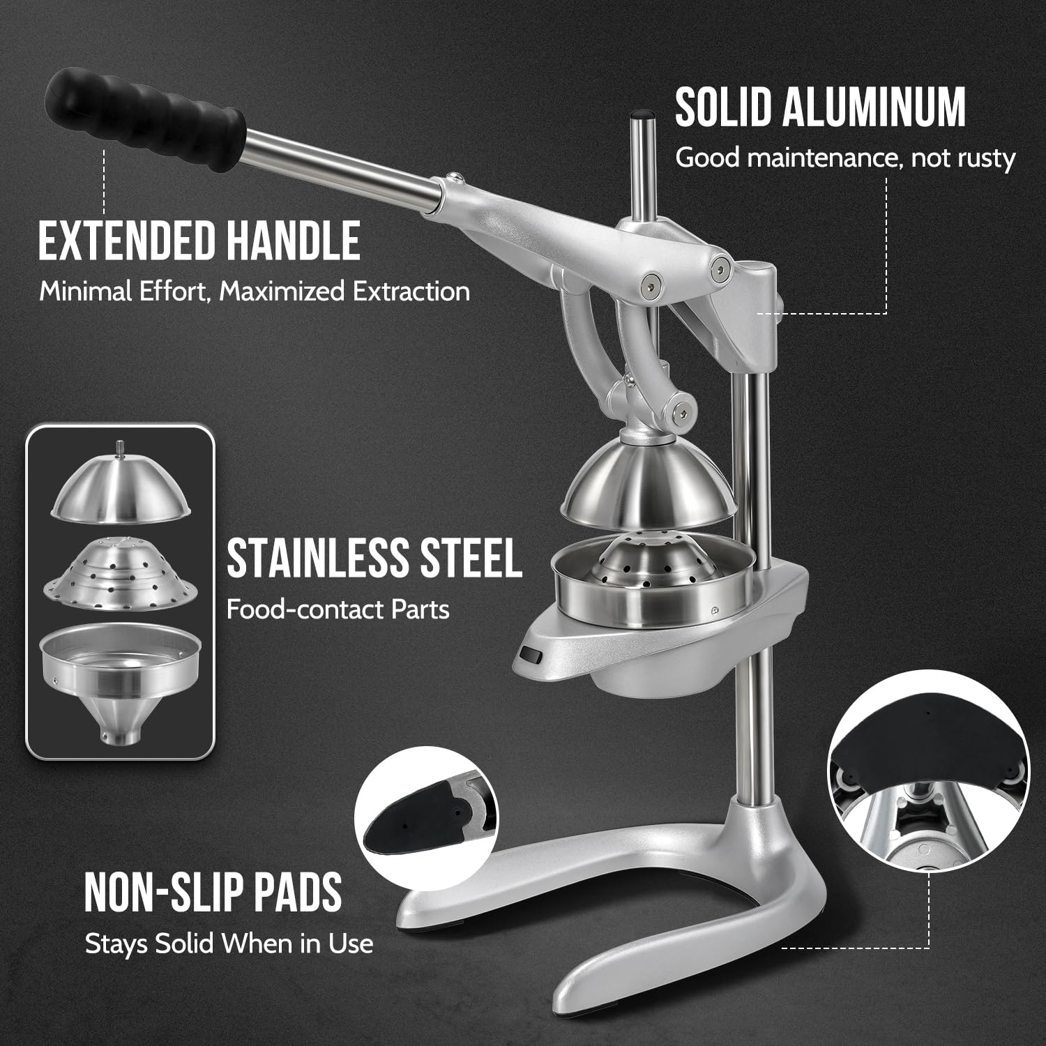 Manual Juicer, Sopito Heavy-Duty Effortless Orange Juicer Squeezer Safety Countertop Stainless Steel Hand Press Juicer for Citrus Lemon Lime Grapefruit, Easy to Clean