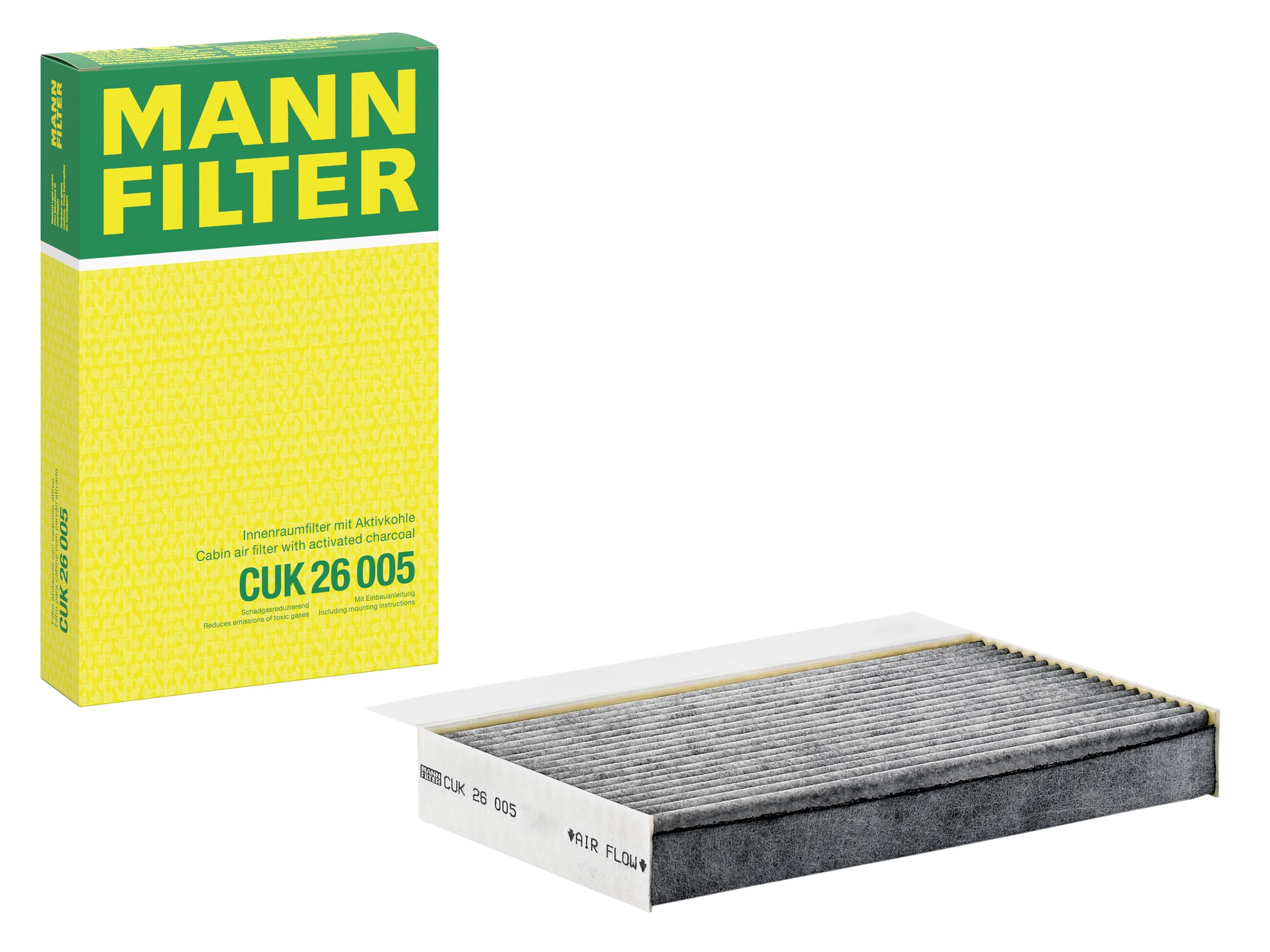 MANN-FILTER CUK 26 005 Cabin Air Filter - Pollen Filter with Activated Carbon - for Cars + Transporters