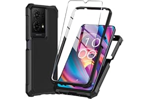 Mocotto for TCL K32/K33 5G 2025 Phone Case with Tempered Glass Screen Protector,Slim Soft Silicone Full-Body Protective Cover (Black)