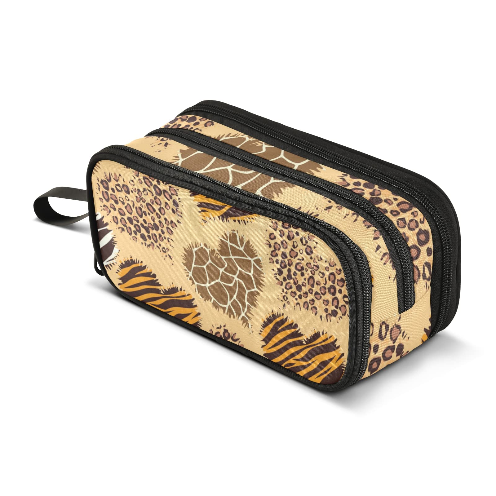 Large Pencil Case Leopard Giraffe Zebra Print Pencil Bag Portable Office Stationery Makeup Bag for Middle High School College Students Girls Boys