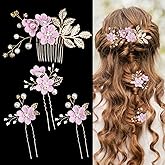 BOYIVI Hair Comb, 4 Pieces Vintage Wedding Flower Pearl Rhinestone Hair Pins Bridal Hair Accessories, Purple, for Brides Bridesmaids Women and Girls