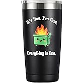 Dumpster Fire Tumbler - 20oz Stainless Steel coffee Mug Tumbler, Christmas Gifts for Women Friends Coworkers Employees, Funny Office Decor Desk Accessories Gifts for Coworkers, Everything Is Fine Mug