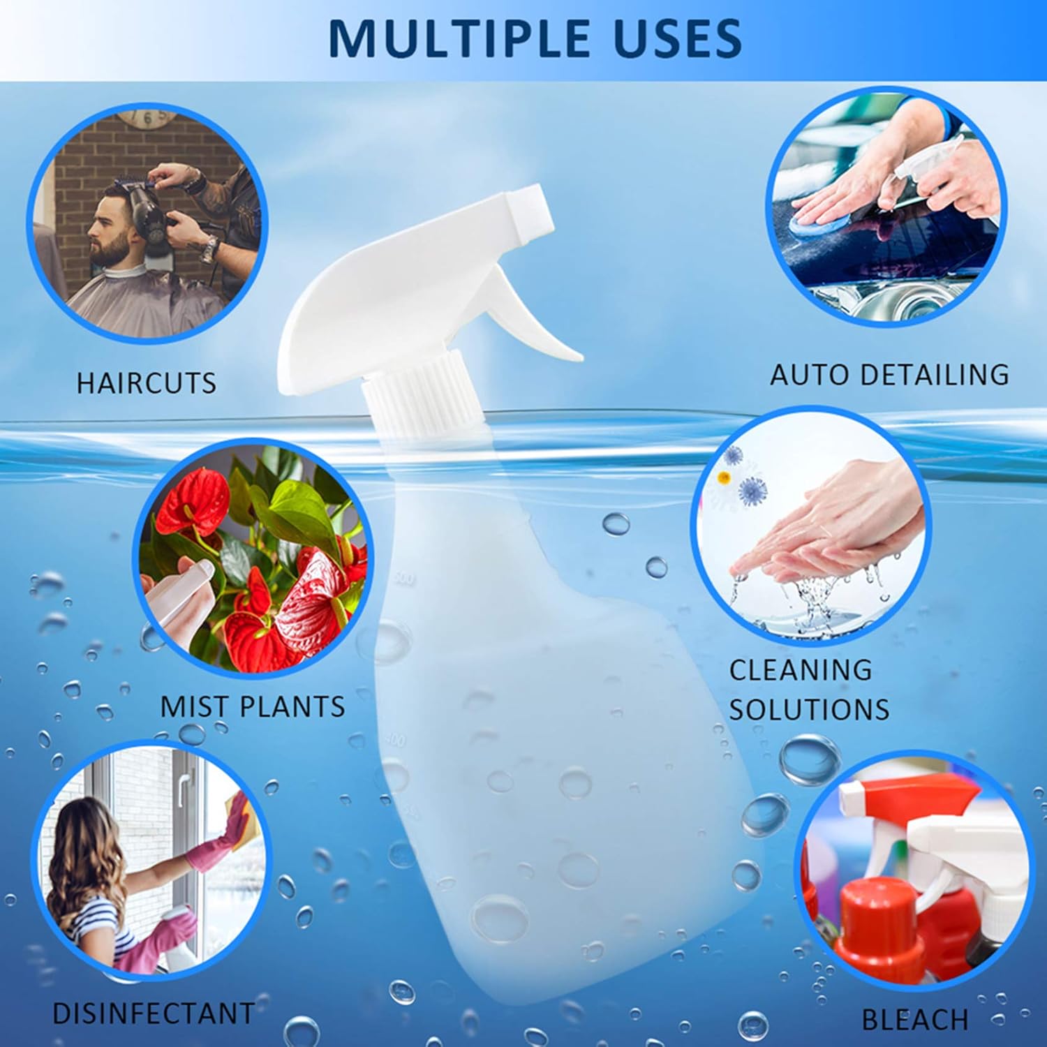 Empty Spray Bottles 4 Pack 16 Oz, Reusable Plastic Spray Bottle Water Sprayer with Measurements and Adjustable Nozzle for Cleaning Solutions, Plant Watering, Auto Detailing, BBQ, Bathroom and Kitchen: Industrial & Scientific