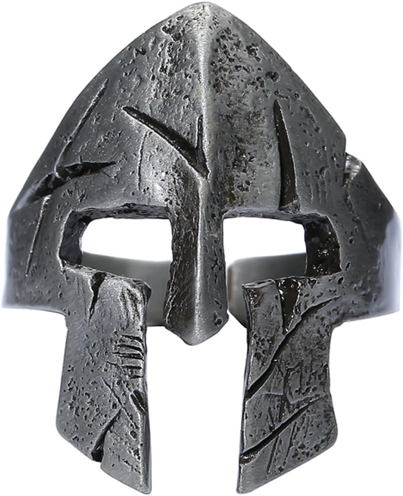 Woogge Men's Viking Ring Nordic Pagan Vintage Sparta Warrior Helmet Sterling Silver Adjustable Mask Ring for Women