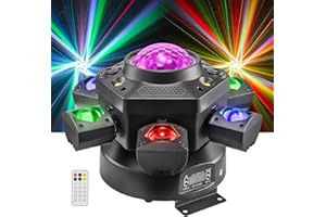 Moving Head DJ Lights, Rualin 120W Stage Light 4 in 1 with RGBW 6 Arms Beam, Kaleidoscope Light, Red Green Starry and White Amber Strobe, Remote & DMX Control for Disco Club Party DJ Stage Lighting