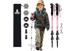 Lightweight Collapsible Kids Hiking Poles - Retractable Kids Hiking Stick, Telescoping Aluminum Trekking Poles 2 Pack, Adjust