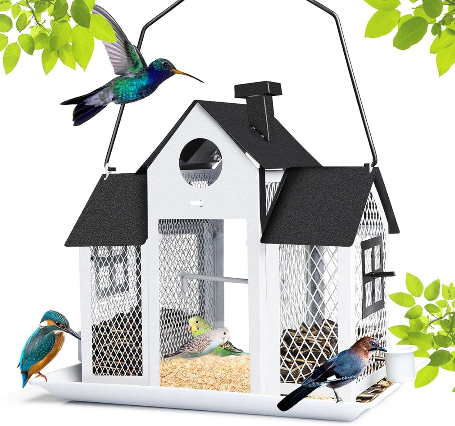 Backyard Birding & Wildlife - SUQEFAN Solar Bird Feeders House for Outside Hanging，9.9LB Large Metal Wild Bird Feeder for Outdoors Hanging，Cardinal Bird Feeder Garden Lantern Backyard Décor as Gift Ideas for Bird Lovers