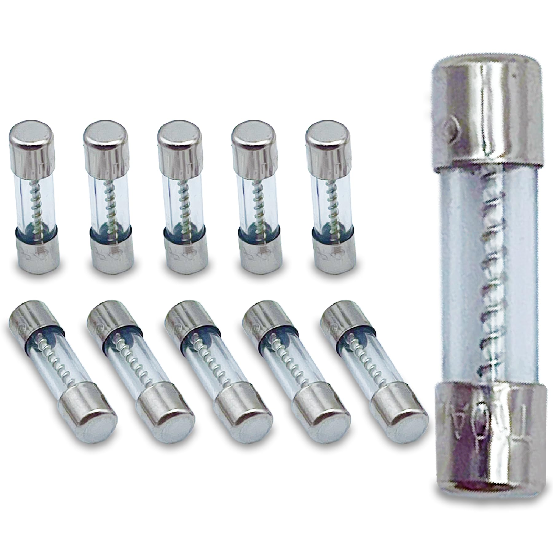Photo 1 of T6.3AL250V 5x20mm 6.3A 250V Pack of 10 Slow Blow Glass Fuses 6.3 amp 250 Volt 0.2 x 0.78 Inch Glass Tube Time-delay Fuses Replacement for Power Supply, Microwave, Auto Accessories, Circuit Break