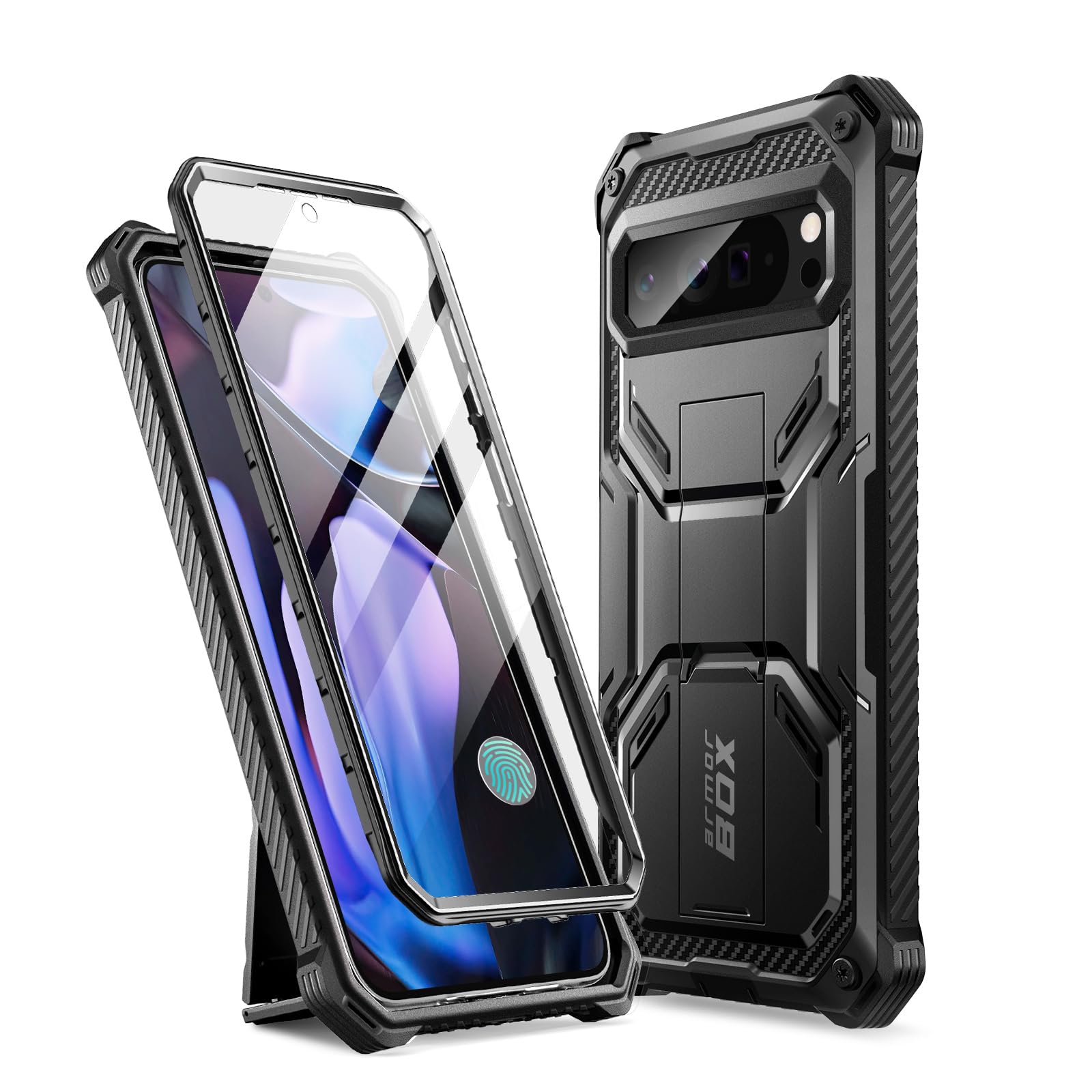 i-Blason for Google Pixel 9 Pro XL Case [Built-in Screen Protector & Kickstand] [Support Fingerprint ID] [Military Protection] Full-Body Rugged Bumper Protective Phone Case for Pixel 9 Pro XL, Black