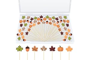 100PCS Fall Cocktail Picks, PEOUWNES 4.7 Inch Maple Leaf Pumpkin Autumn Theme Toothpicks for Appetizers Bamboo for Fruit Sticks Sandwich Charcuterie Skewers for Thanksgiving Day Decorations Party