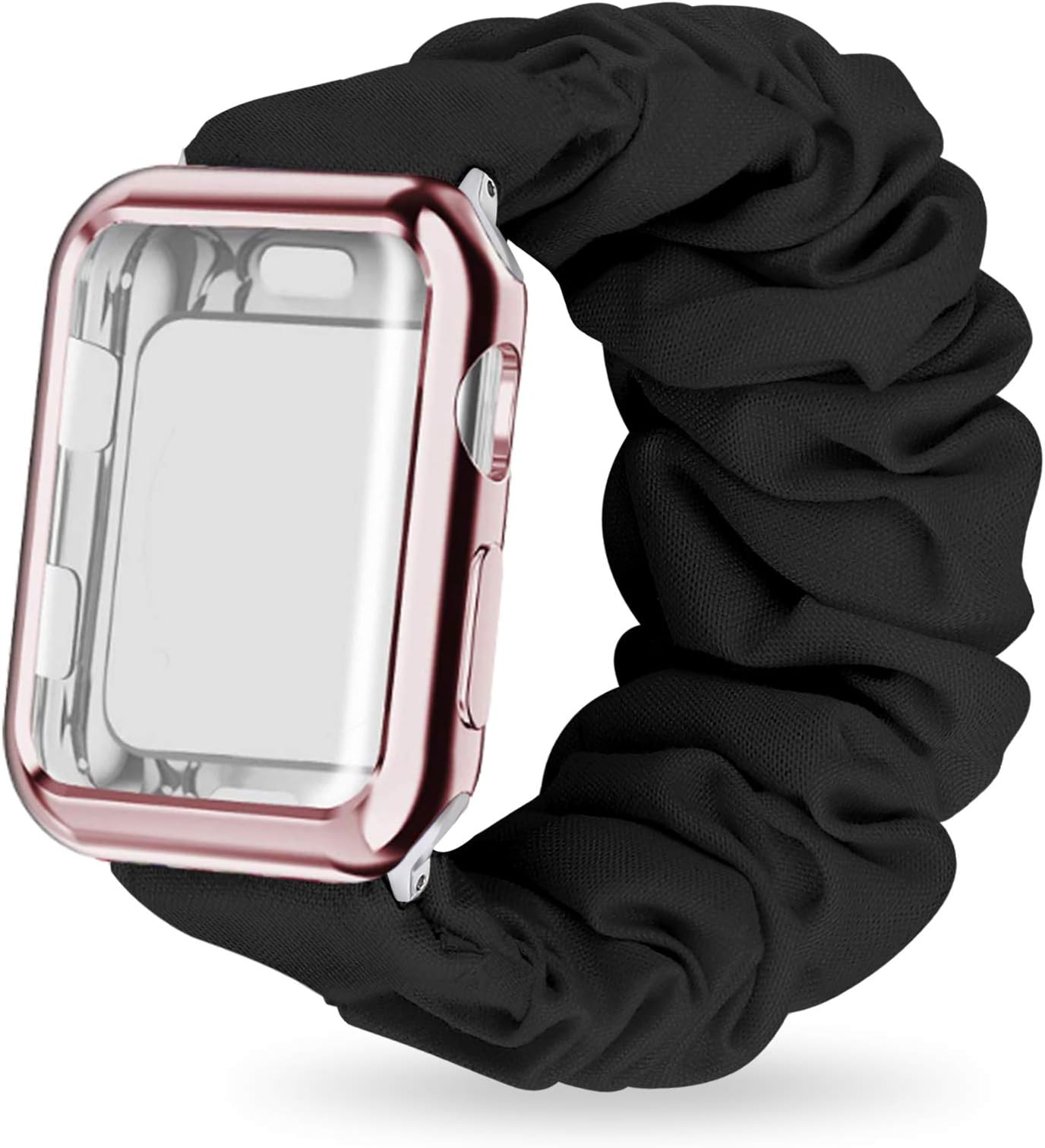MORETEK Scrunchie Watch Band Compatible with Apple Watch Band 38mm 40mm 42mm 44mm with Screen Protector Case Women, Soft Replacement Wristband Compatible for iWatch Series 5 4 3 2 1(Black,38mm)