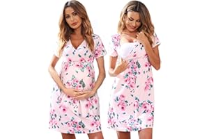 Ekouaer Women 3 in 1 Delivery/Labor/Maternity/Nursing Nightgown Short Sleeve Pleated Breastfeeding Sleep Dress(S-XXL)