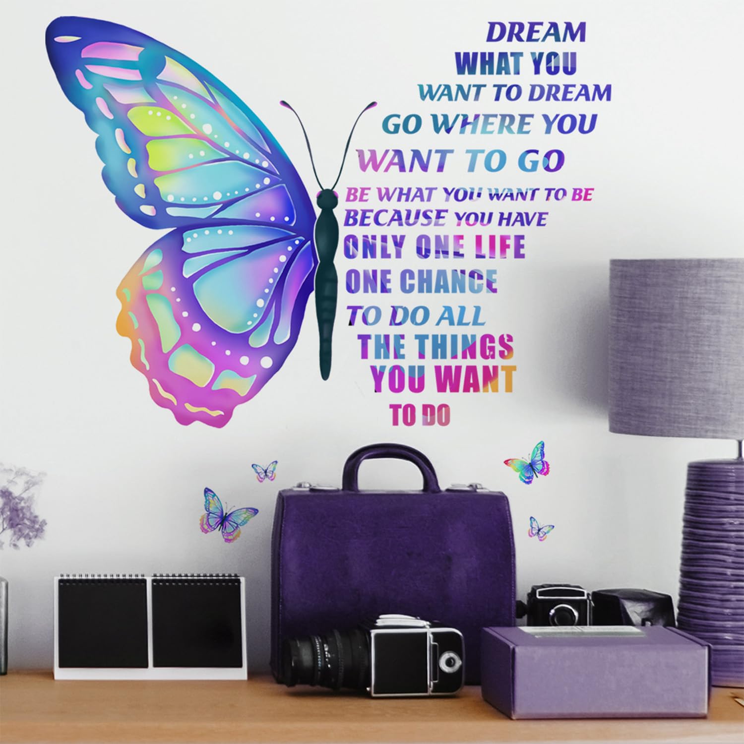 Large Butterfly Girl Wall Stickers Room Decor for Teen Girls Inspirational Quotes Kids Walls Decal for Bedroom Family Motivational Wall Art Stickers Transfer - Peel and Stick - for Living Room Decor