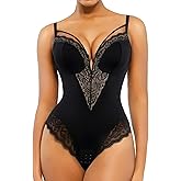 Popilush Lace Bodysuits for Women Corset Shapewear Tummy Control Body Suits V Neck Thong Underwired Outfits Side Zipper