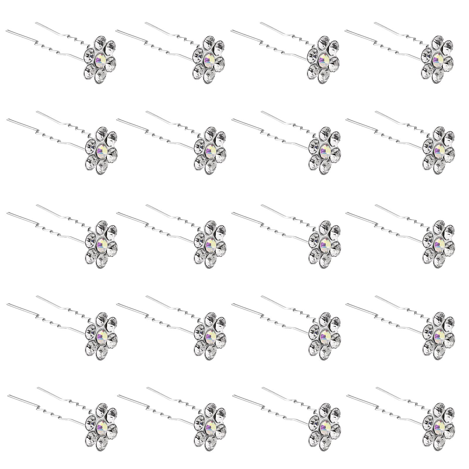 ZOUIQSS 20 Pack (White) Crystal Flower Hair Pins Rhinestone Hair Clips for Bridal Wedding Women Hair Jewelry Accessories,with Clear Container