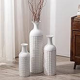 Sziqiqi Tall Vase Set of 3 White Big Floor Vases 27/20/16in Large Modern Metal Flower Vase for Living Room, Bedroom, Fireplace, Office
