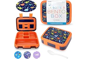 KINSHO Dinosaur Bento Lunch Box for Boys Toddlers, 5 Portion Sections Secure Lid, Microwave Safe BPA Free Removable Plastic Tray, Pre-School Kid Daycare Lunches Snack Container Ages 3 to 7 Blue Orange