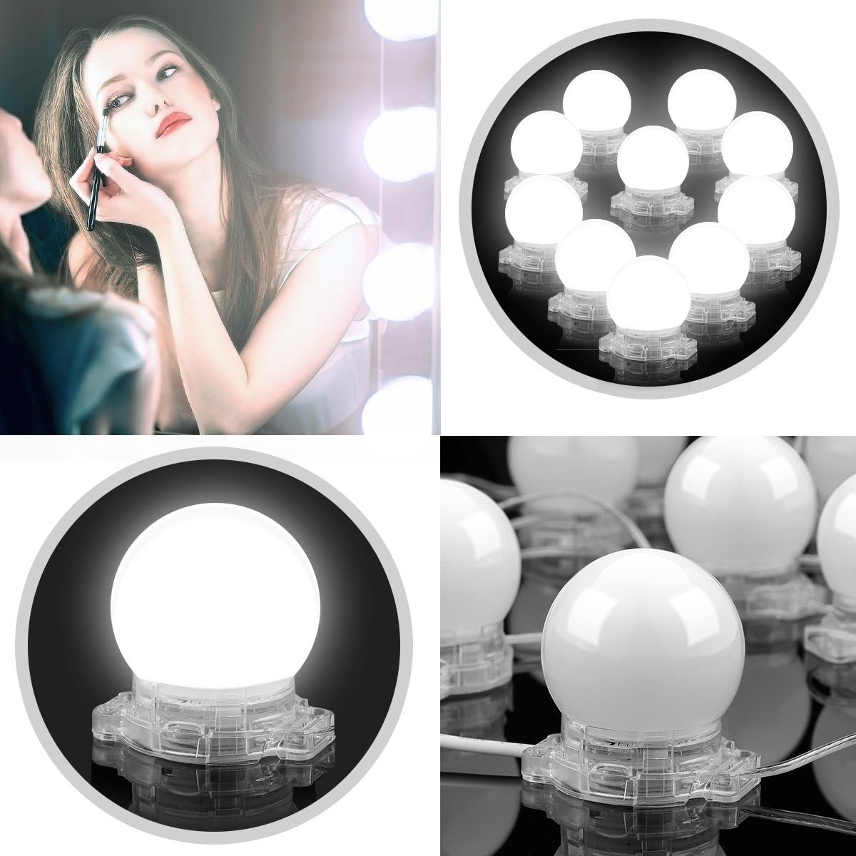Kivis Hollywood Style Makeup Mirror lights Dimmable LED Vanity Lights Kit - 10 Blubs