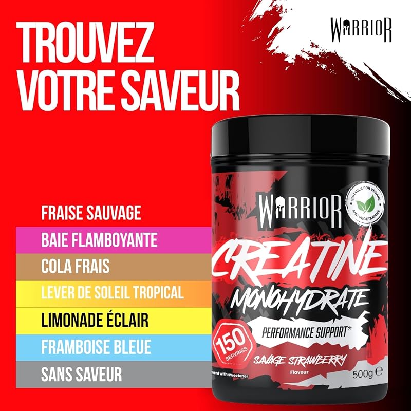 Créatine Monohydrate Poudre 500 g, Végane – Fraise Sauvage