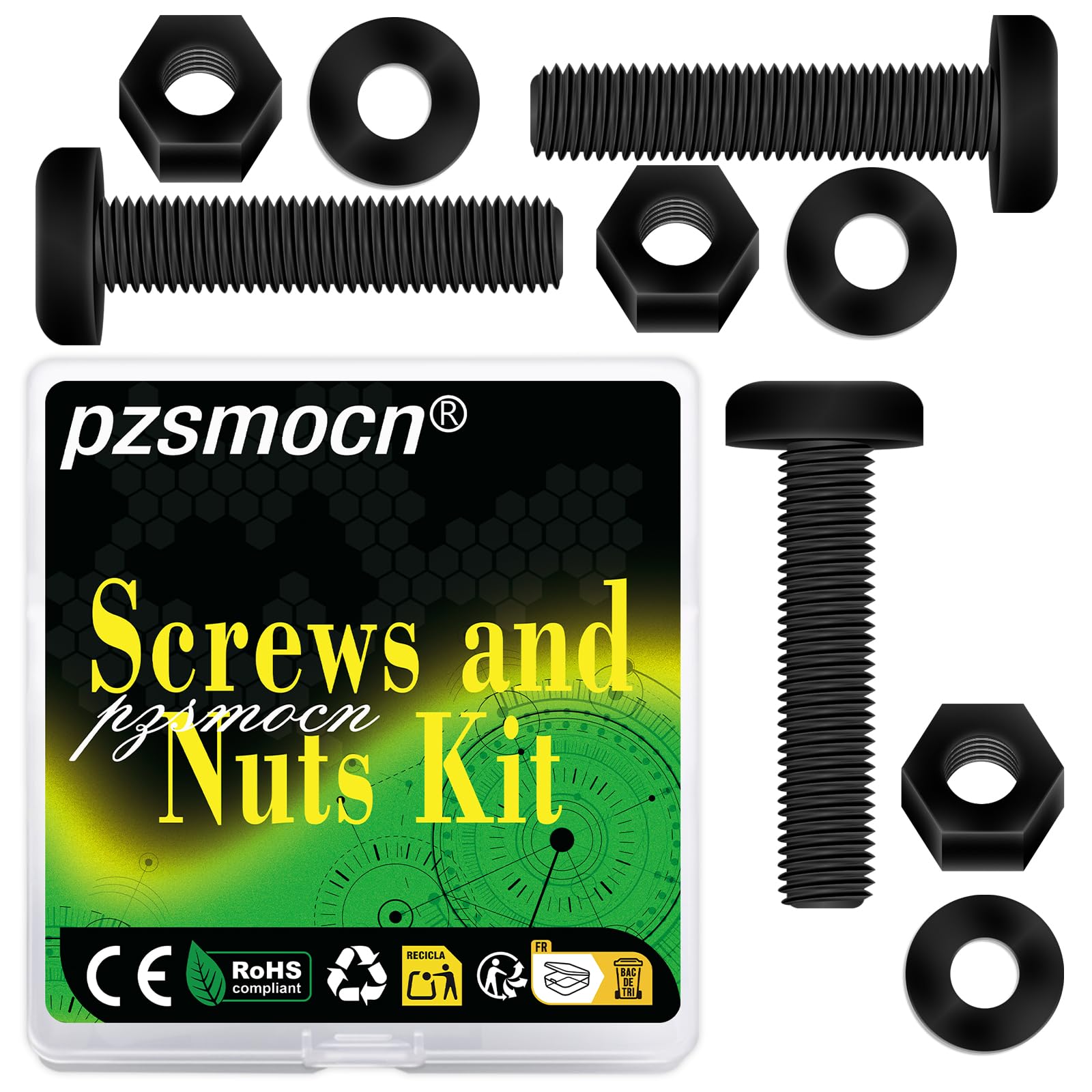 Pzsmocn 150 Pieces/50 Sets M5*30 mm Plastic Black Nylon Cross Round Head Screw Hexagonal Nut Combination Kit, with Insulating Washers, Standard Size, For DIY and Electronic Assembly. — image 1