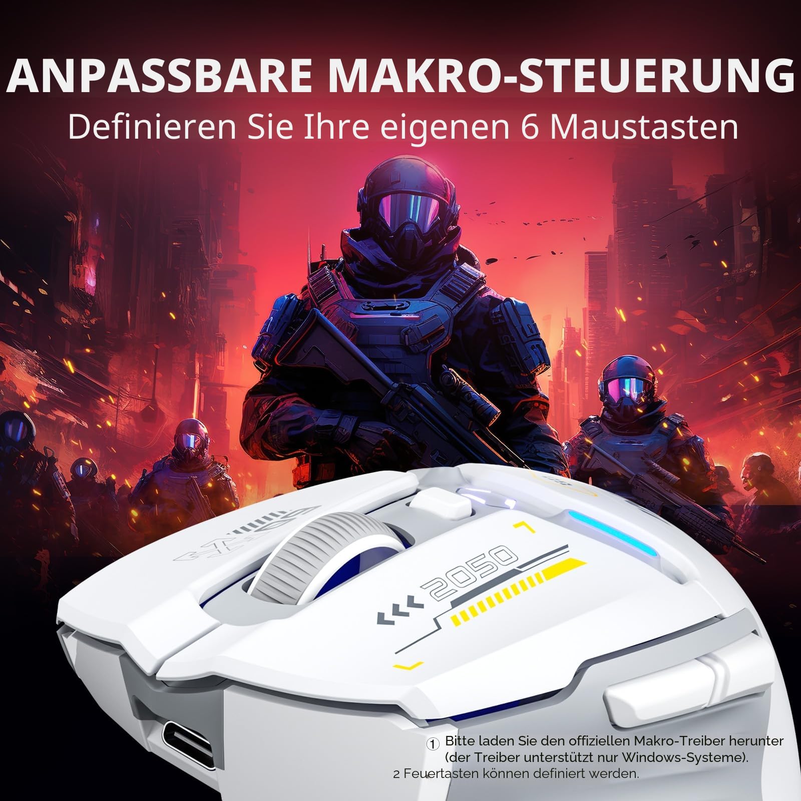 inphic IN9 Gaming Maus kabellos, echte Tri-Mode 2,4G Wireless/Type-C Wired/Bluetooth Maus, 10k DPl, vollständig programmierbar, RGB-Beleuchtung, Hyperspeed wiederaufladbare Funkmaus für Laptop PC 5